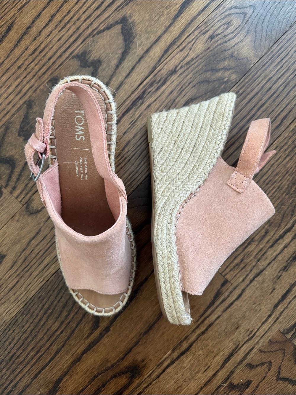 TOMS Blush Pink Suede Espadrille Wedge Sandals